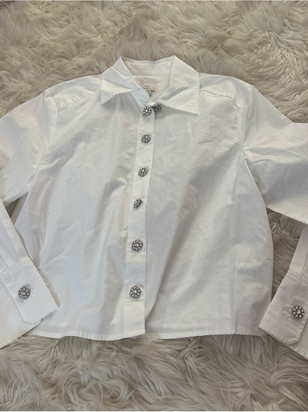 a new day White Button-Down Shirt with Decorative Gem Buttons